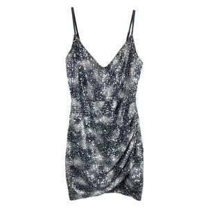 Lulus Small Dress Sequins Silver Gray‎ Party Cocktail Mini Spaghetti Strap 802